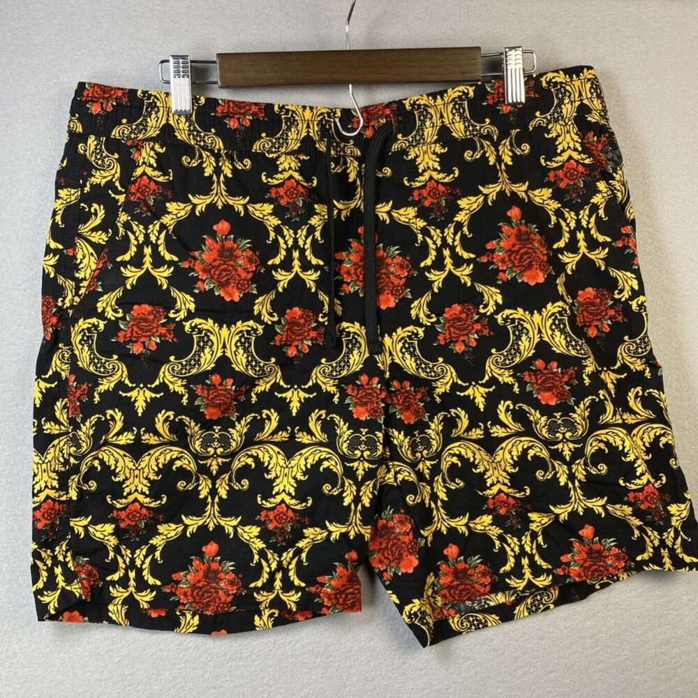 Ricky & Micky Black & Gold Floral Shorts Mens XL Loud Unique Hipster Casual Pant
